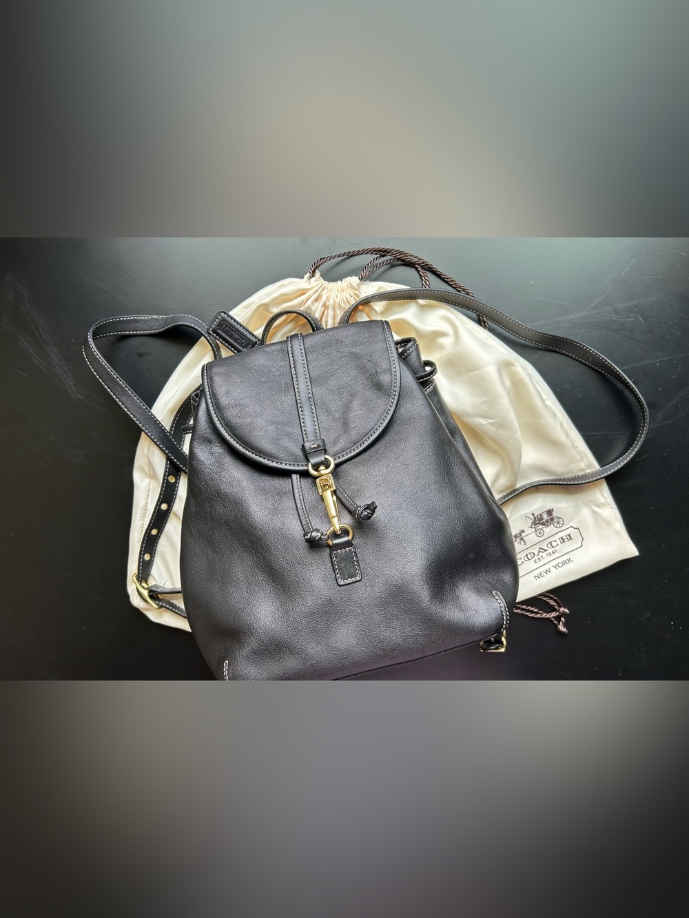 Coach Legacy Studio Black Leather Drawstring Backpack - Picture 9 of 9